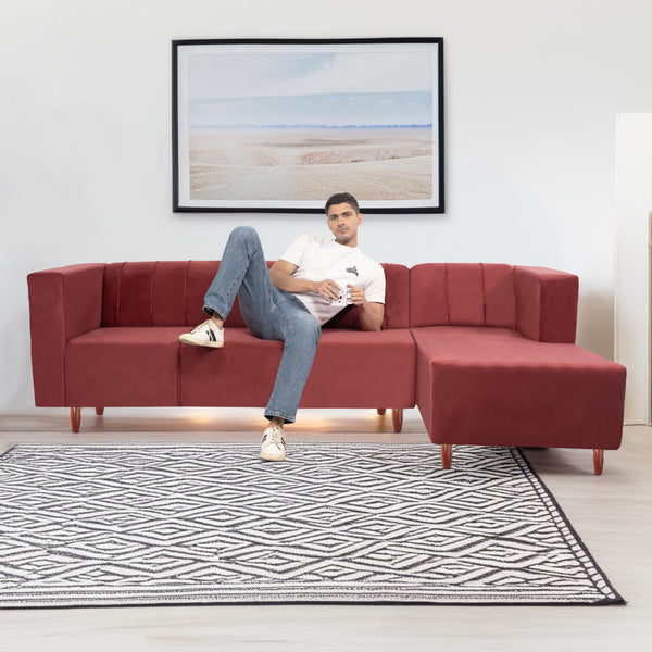 Sydney 6 Seater sofa right corner- ( Plush Suede Fabric- Maroon )