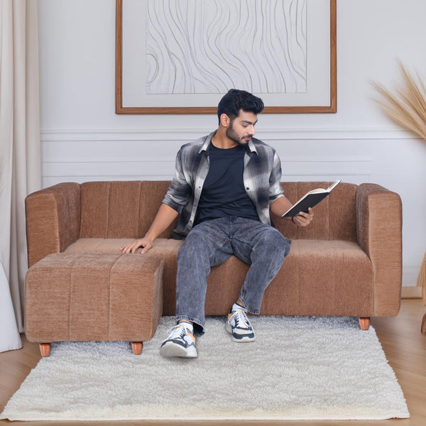 Tokyo 5 Seater Sofa with 2 Ottomans- ( Premium Molfino Fabric- Beige )