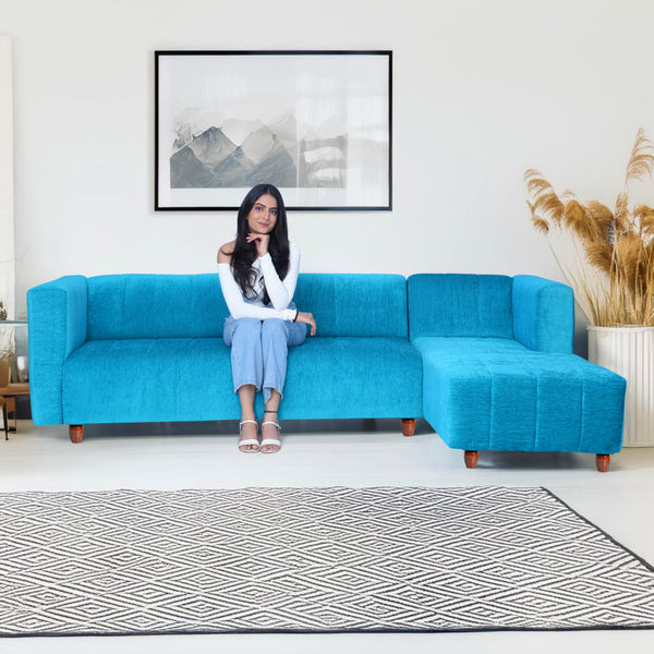 Tokyo 6 Seater Sofa Right Corner- ( Premium Molfino Fabric- Sky Blue )