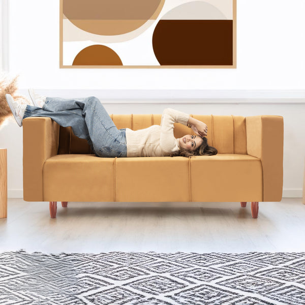 Sydney 3 Seater Sofa- ( Plush Suede Fabric- Beige )