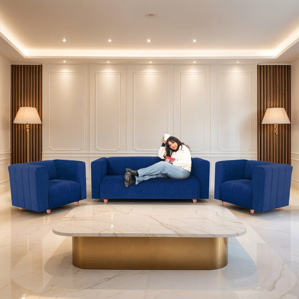 Tokyo 5 Seater Sofa- (3+1+1) ( Premium Molfino Fabric - Blue)