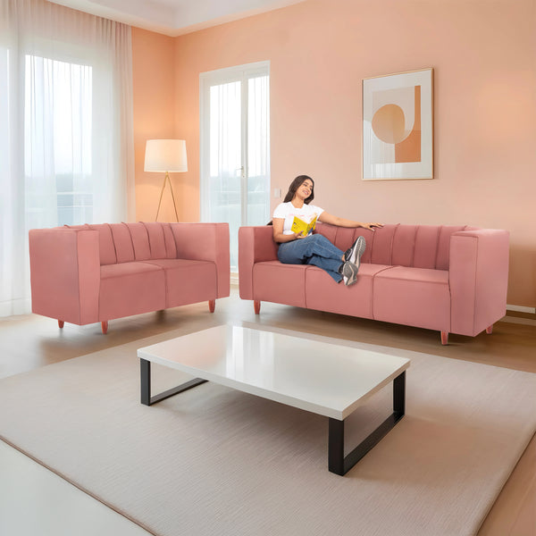 Sydney (3+2) Seater Sofa- ( Plush Suede Fabric- Peach )