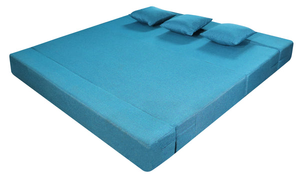 Rejoice Sofa Cum Bed Cover - 3 Seater, Plain Cushion ( Jute Fabric,  Sky Blue )