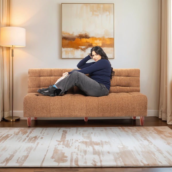 Florida Neo 4 Seater Wooden Sofa Cum Bed - ( Premium Molfino Fabric- Beige )