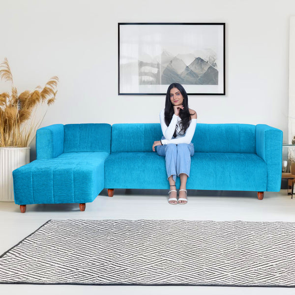Tokyo 6 Seater Sofa Left Corner- ( Premium Molfino Fabric- Sky Blue )