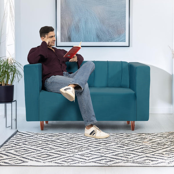 Sydney 2 Seater Sofa- ( Plush Suede Fabric- Sky Blue )
