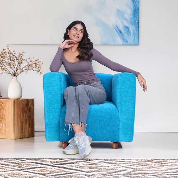 Tokyo 1 Seater Sofa- ( Premium Molfino Fabric- Sky Blue )