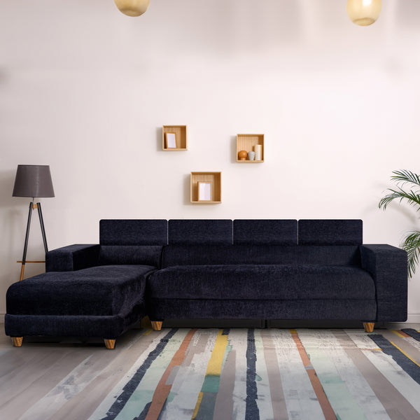 Berlin 6 Seater Sofa Left Corner- ( Premium Molfino Fabric- Black )