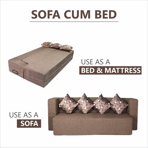 Flipper X Sofa Cum Bed - 4  Seater, Printed Cushion ( Jute Fabric, Brown )