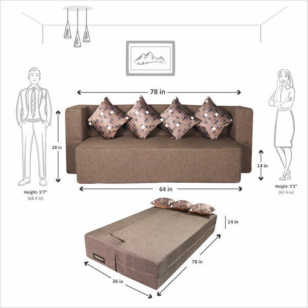 Flipper X Sofa Cum Bed - 4  Seater, Printed Cushion ( Jute Fabric, Brown )