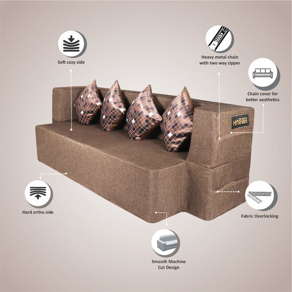 Flipper X Sofa Cum Bed - 4  Seater, Printed Cushion ( Jute Fabric, Brown )