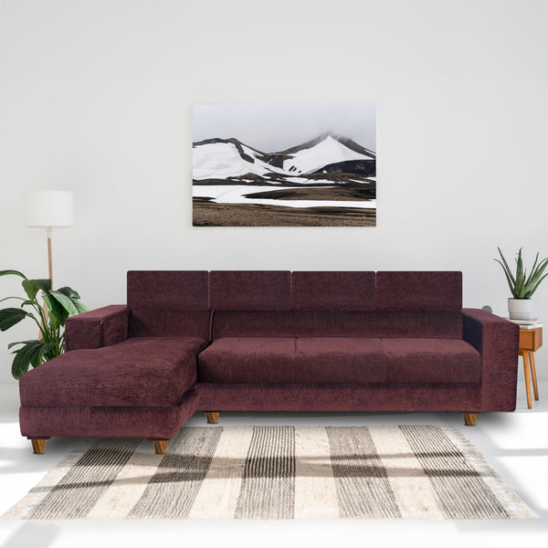 Berlin 6 Seater Sofa Left Corner- ( Premium Molfino Fabric- Brown )