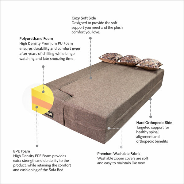 Flipper X Sofa Cum Bed - 4  Seater, Printed Cushion ( Jute Fabric, Brown )