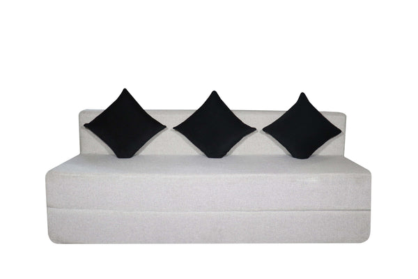 Rejoice Sofa Cum Bed - 3  Seater, Printed Cushion ( Jute Fabric, Light Grey )