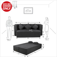 cover of dark grey jute fabric flipperx sofa cum bed