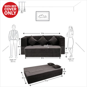Cover FlipperX Sofa Cum Bed - 3 Seater, Plain Cushion ( Premium Molfino Fabric, Black )