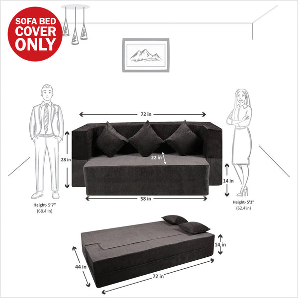 Cover FlipperX Sofa Cum Bed - 3 Seater, Plain Cushion ( Premium Molfino Fabric, Black )