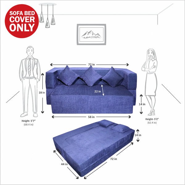 Cover FlipperX Sofa Cum Bed - 3 Seater, Plain Cushion ( Premium Molfino Fabric, Purple )