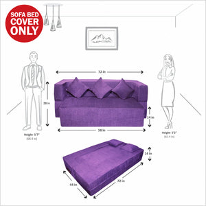 Cover Flipper X Sofa Cum Bed - 3 Seater, Plain Cushion ( Premium Molfino Fabric, Purple )