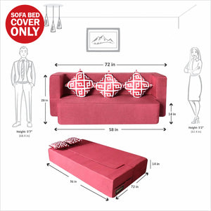 Cover Flipper X Sofa Cum Bed - 3 Seater, Printed Cushion ( Jute Fabric, Maroon )