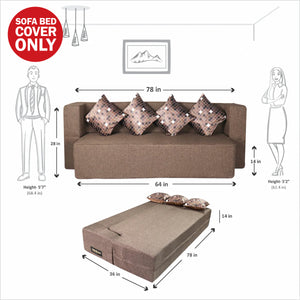 Cover Flipper X Sofa Cum Bed  - 4 Seater, Plain Cushion ( Jute Fabric, Brown )
