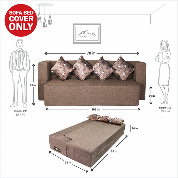 Cover Flipper X Sofa Cum Bed  - 4 Seater, Plain Cushion ( Jute Fabric, Brown )