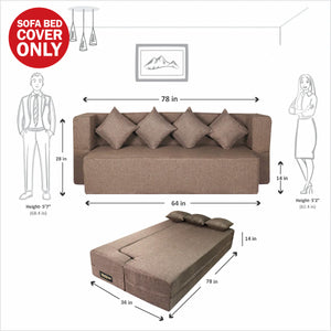 Cover Flipper X Sofa Cum Bed  - 4 Seater, Plain Cushion ( Jute Fabric, Brown )