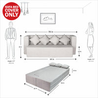 cover of light grey jute fabric 78x36x14 flipperx sofa cum bed with 4 plain cushion covers