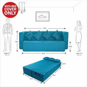 Cover  Flipper X Sofa Cum Bed - 4 Seater, Plain Cushion ( Jute Fabric, Sky Blue )