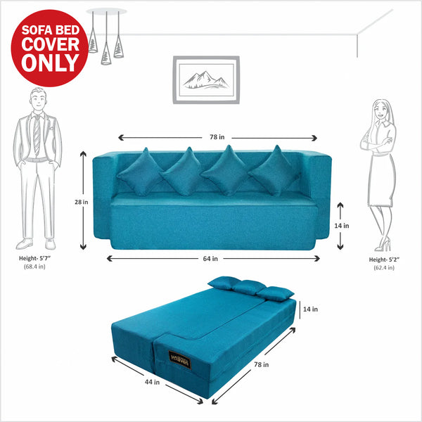 Cover  Flipper X Sofa Cum Bed - 4 Seater, Plain Cushion ( Jute Fabric, Sky Blue )