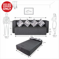 cover of grey jute fabric 78x36x14 flipperx sofa cum bed
