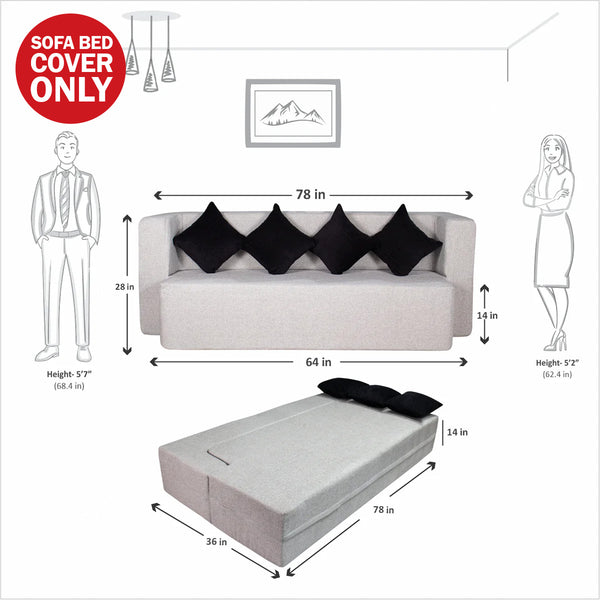 Cover Flipper X Sofa Cum Bed  - 4 Seater, Printed Cushion ( Jute Fabric, Light Grey )