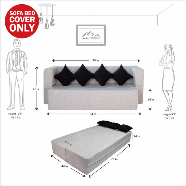Cover  Flipper X Sofa Cum Bed - 4 Seater, printed Cushion ( Jute Fabric, Light Grey )