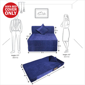Cover Rejoice Sofa Cum Bed - 1  Seater, Plain Cushion ( Premium Molfino Fabric,  Blue )