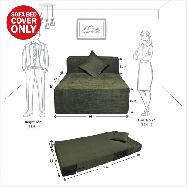 Cover Rejoice Sofa Cum Bed - 1  Seater, Plain Cushion ( Premium Molfino Fabric,  Green )