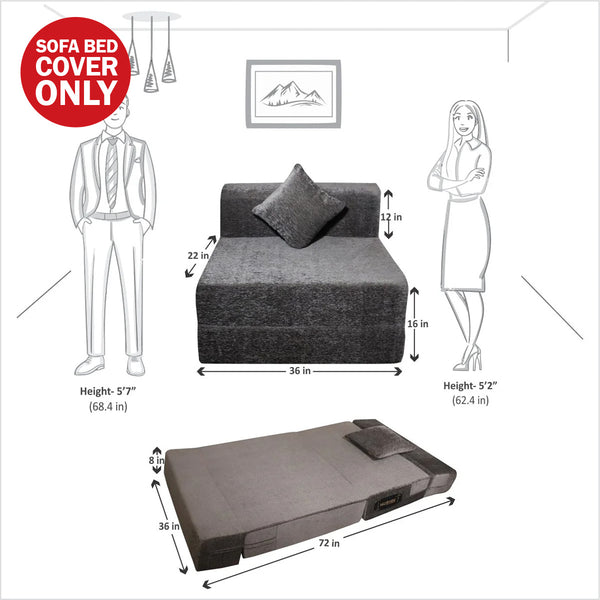 Cover Rejoice Sofa Cum Bed - 1  Seater, Plain Cushion ( Premium Molfino Fabric,  Grey )