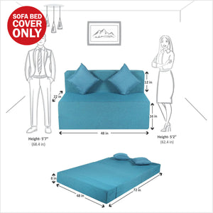 Cover Rejoice Sofa Cum Bed - 2 Seater, Plain Cushion ( Jute Fabric, Blue )