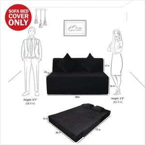 Cover Rejoice Sofa Cum Bed - 2 Seater, Plain Cushion ( Premium Molfino Fabric, Black )