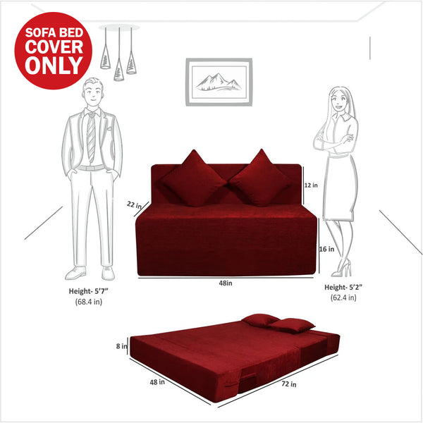 Cover Rejoice Sofa Cum Bed - 2 Seater, Plain Cushion ( Premium Molfino Fabric, Maroon )