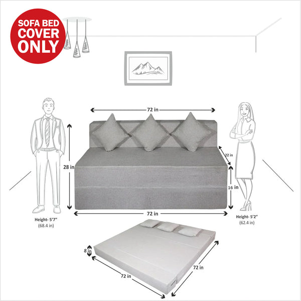 Cover Rejoice Sofa Cum Bed - 3 Seater, Plain Cushion ( Jute Fabric,  Light Grey )