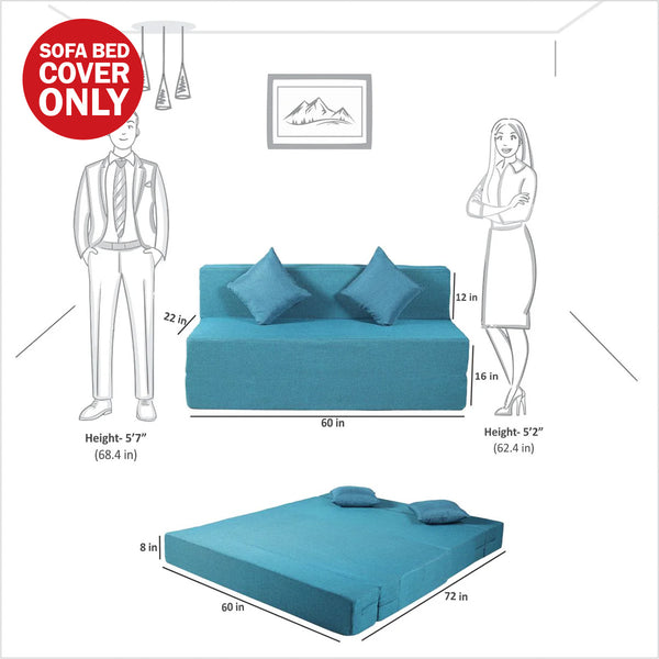 Cover Rejoice Sofa Cum Bed - 3 Seater, Plain Cushion ( Jute Fabric,  Sky Blue )