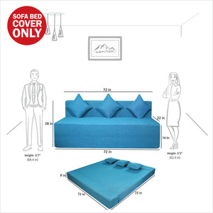 Cover Rejoice Sofa Cum Bed - 3 Seater, Plain Cushion ( Jute Fabric,  Sky Blue )