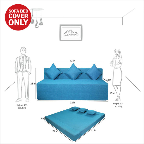Cover Rejoice Sofa Cum Bed - 3 Seater, Plain Cushion ( Jute Fabric,  Sky Blue )