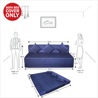 cover of blue molfino fabric 6x6 rejoice sofa cum bed