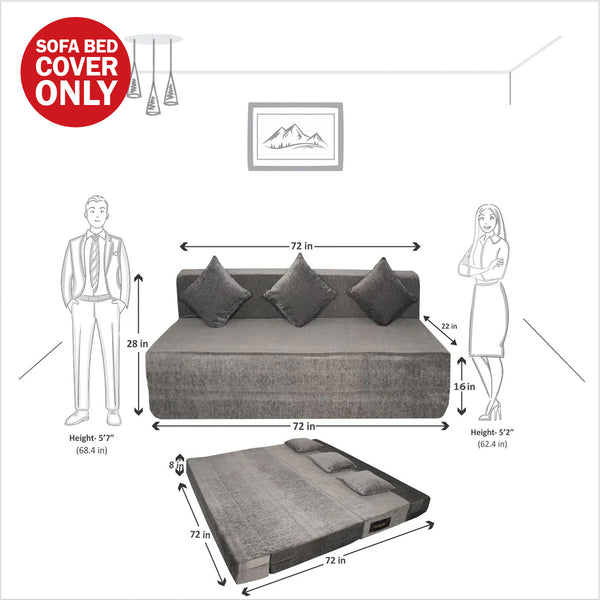 Cover Rejoice Sofa Cum Bed - 3 Seater, Plain Cushion ( Premium Molfino Fabric,  Grey )