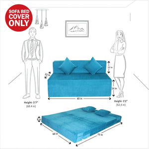 Cover Rejoice Sofa Cum Bed  - 3 Seater, Plain Cushion ( Premium Molfino Fabric,  Sky Blue )
