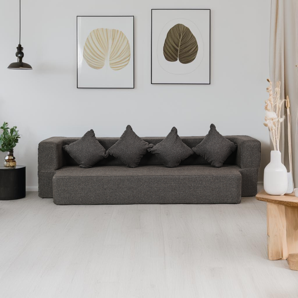 Flipper X Sofa Cum Bed - 4  Seater, Plain Cushion ( Jute Fabric, Brown )