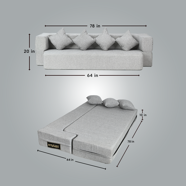 Flipper X Sofa Cum Bed - 4  Seater, Plain Cushion ( Jute Fabric, Light Grey )