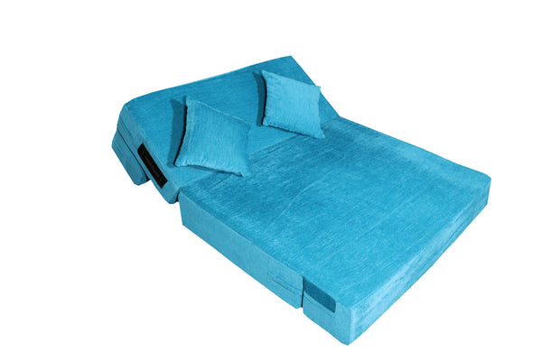 Rejoice Sofa Cum Bed - 2  Seater, Plain Cushion ( Premium Molfino Fabric, Sky Blue )