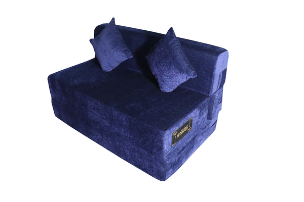 Rejoice Sofa Cum Bed - 2 Seater, Plain Cushion ( Premium Molfino Fabric, Blue )